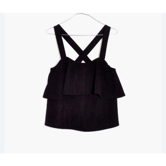 Womens TANK TOP BLACK MADEWELL TEXTURED AND TIERED RUFFLE CRISS CROSS BACK TANK - Picture 4 of 11